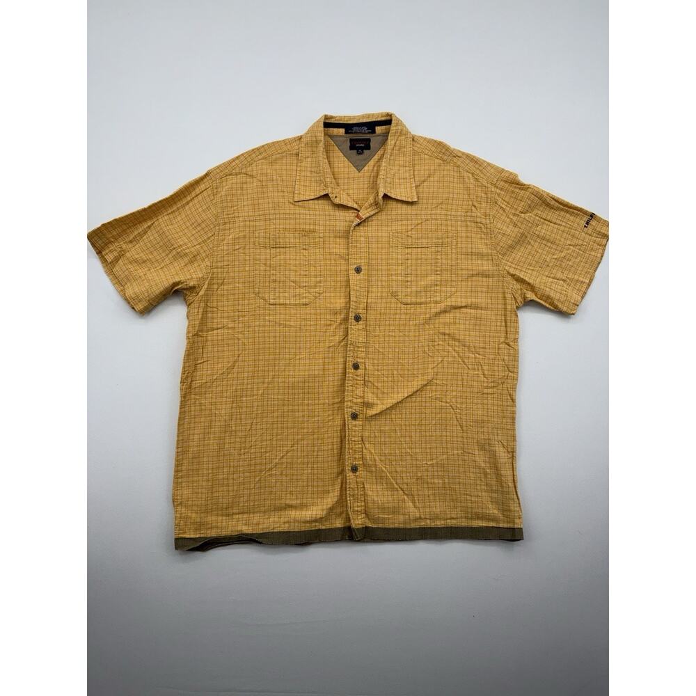 Tommy Hilfiger Jeans Shirt Men Size XL Short Sleeve Button Yellow Plaid Gingham